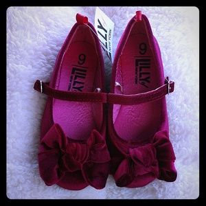 Girls' Wine Red Velvet Knot-Bow Mary Janes